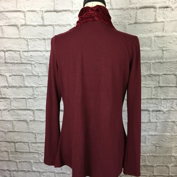 Etoile Burgundy Cardigan with Ruched Velvet Trim - Picture 3 of 4
